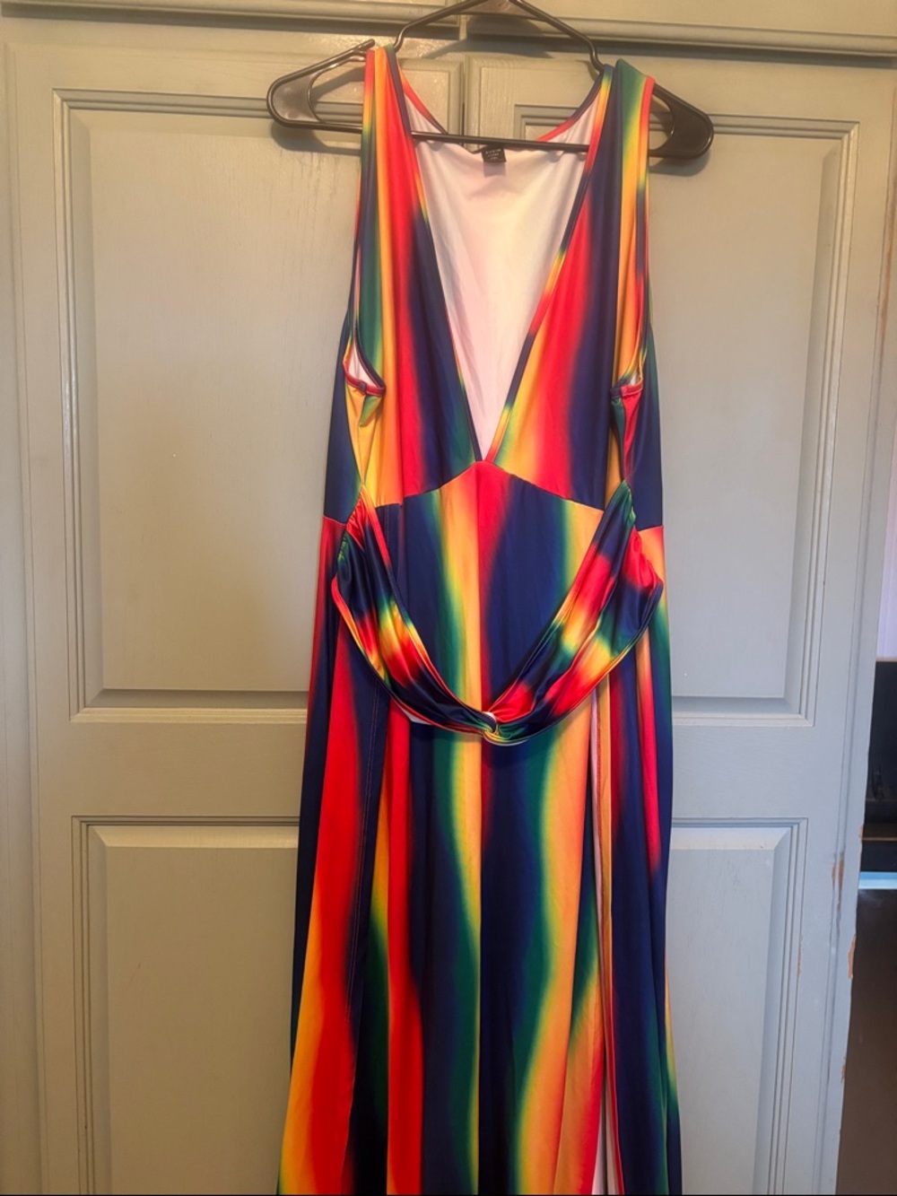 SHEIN Multicolor Rainbow Stripe V-Neck Maxi Dress